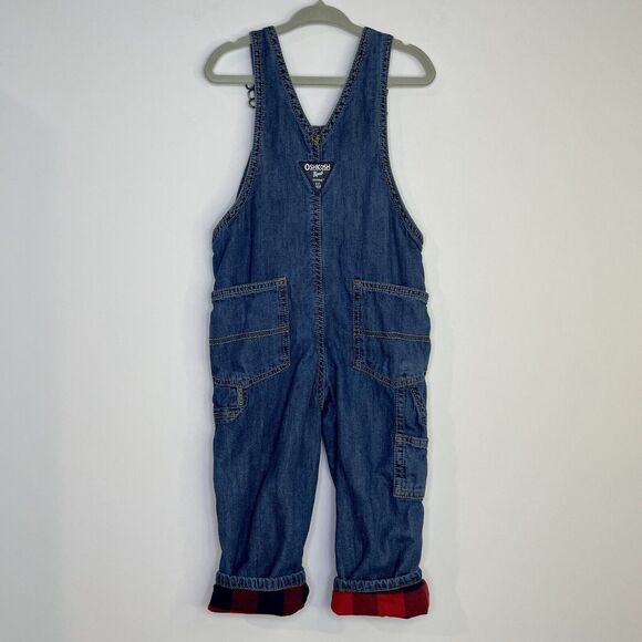 OshKosh B'gosh Plaid Overalls Kids 2T Dark Wash Flannel Lined Toddler Photos - Picture 2 of 14